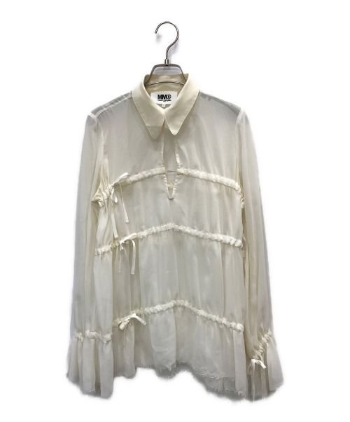 MM6 Maison Margiela（エムエムシックス メゾンマルジェラ）MM6 Maison Margiela (エムエムシックス メゾンマルジェラ) リボンレースフレアスリーブシャツ アイボリー サイズ:38の古着・服飾アイテム