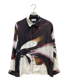 TAAKK（ターク）の古着「FLORAL SILK LONG SLEEVE SHIRT」｜ブラック×ホワイト