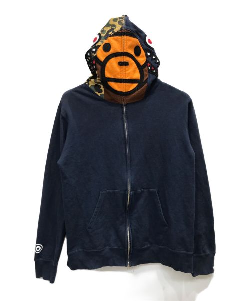 A BATHING APE（アベイシングエイプ）A BATHING APE (アベイシングエイプ) SHARK FULL ZIP HOODIE ネイビー サイズ:2XLの古着・服飾アイテム