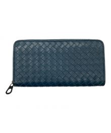 BOTTEGA VENETA（ボッテガベネタ）の古着「イントレチャートラウンドジップウォレット 長財布」｜ネイビー