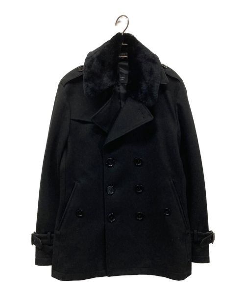 BURBERRY BLACK LABEL（バーバリーブラックレーベル）BURBERRY BLACK LABEL (バーバリーブラックレーベル) ラビットファーダブルブレスト ピーコート BMP38-334-09 ブラック サイズ:Mの古着・服飾アイテム