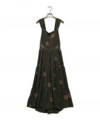 HER LIP TOハーリップトゥ）の古着「polka dots open back dress ドレスポルカドットオープンバックドレス HER LIP TO ハーリップトゥ ドット柄 裏地付き ティアード ギャザー HLT2009052」｜オリーブ