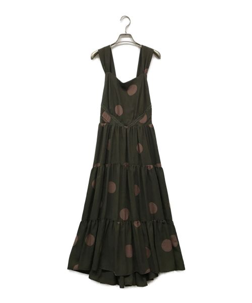 HER LIP TO（ハーリップトゥ）HER LIP TO polka dots open back dress ドレスポルカドットオープンバックドレス HER LIP TO ハーリップトゥ ドット柄 裏地付き ティアード ギャザー HLT2009052 オリーブ サイズ:Mの古着・服飾アイテム