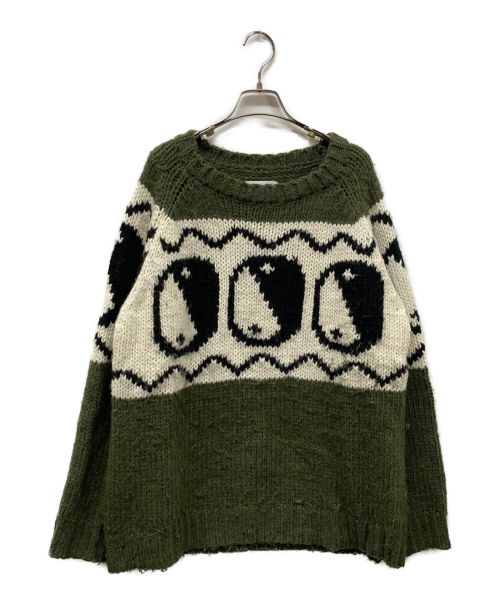 Black Weirdos（ブラック ウィドース）Black Weirdos (ブラック ウィドース) Yin-Yang Sweater 20AW-KN01 グリーン サイズ:XLの古着・服飾アイテム