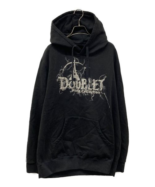 doublet（ダブレット）doublet (ダブレット) DOUBLAND EMBROIDERY HOODIE ダブランドエンブロイダリーフーディー 23AW43CS287 ブラック サイズ:Mの古着・服飾アイテム