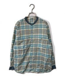 PAPAS（パパス）の古着「フランネルバンドカラーシャツ PAPAS パパス クレリック ネルシャツ ポケットシャツ D0464FBC40」｜ブルー