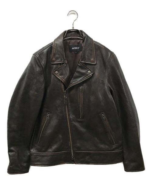 AVIREX（アヴィレックス）AVIREX (アヴィレックス) AGED LEATHER W-RIDERS JACKET 783-2250011 エイジング加工 ライダースジャケット ブラウン サイズ:Lの古着・服飾アイテム