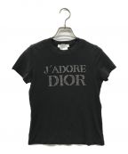 Christian Diorクリスチャン ディオール）の古着「ラインストーンロゴTシャツ Christian Dior クリスチャン ディオール Y2K フランス製 ジョンガリアーノ J'ADORE DIOR ガリアーノ期 3E16155070」｜ブラック