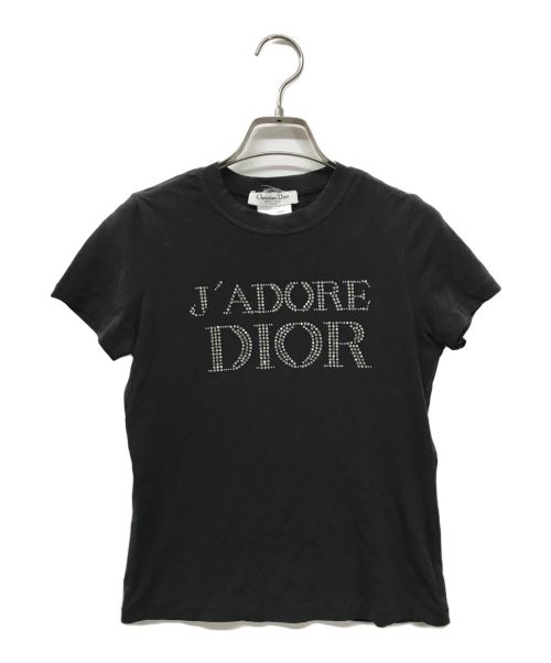 Christian Dior（クリスチャン ディオール）Christian Dior ラインストーンロゴTシャツ Christian Dior クリスチャン ディオール Y2K フランス製 ジョンガリアーノ J'ADORE DIOR ガリアーノ期 3E16155070 ブラック サイズ:42の古着・服飾アイテム