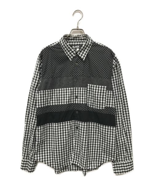 BLACK COMME des GARCONS（ブラック コムデギャルソン）BLACK COMME des GARCONS (ブラック コムデギャルソン) パッチワークチェックシャツ BLACK COMME des GARCONS ブラック コムデギャルソン 切り替えシャツ 1J-B011 グレー サイズ:Lの古着・服飾アイテム