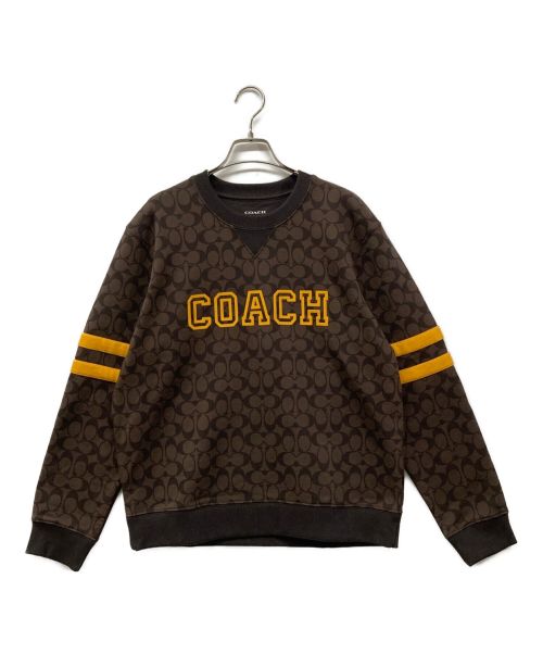 COACH（コーチ）COACH (コーチ) ヴァーシティ シグネチャー クルーネック CB574 ロゴスウェット ブラウン サイズ:MIDIUMの古着・服飾アイテム