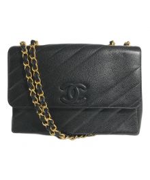 CHANEL（シャネル）の古着「キャビアスキン ココマークチェーンショルダーバッグ  バイアスステッチ　ギャランティーカード付」