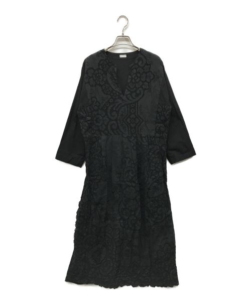 Heriter（エリテ）Heriter (エリテ) Tablecloth remake dress テーブルクロス リメイク ドレス  H2-21-7003 レースワンピース ブラック サイズ:38の古着・服飾アイテム