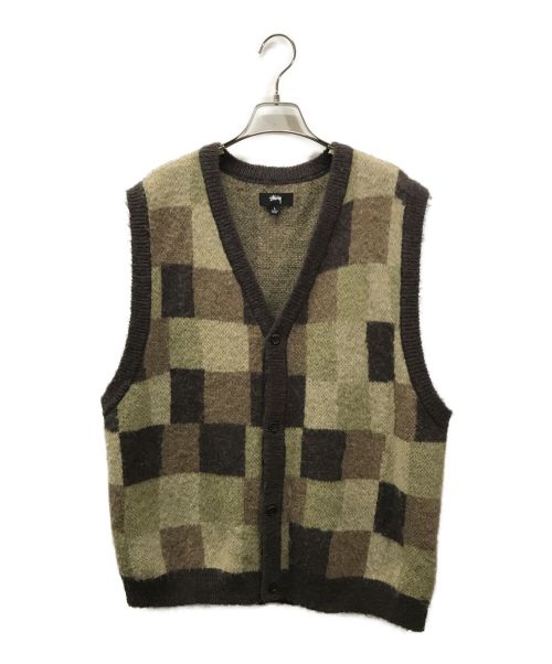 stussy（ステューシー）stussy (ステューシー) Wobbly Check Sweater stussy ステューシー 21AW 21年秋冬 knit vest ニットベスト 217055 ブラウン サイズ:Lの古着・服飾アイテム