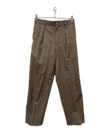 MARKAWARE（マーカウェア）の古着「FRONT PLEATS PEGTOP BROWN CHECK フロントプリーツ ペグトップパンツ テーパードパンツ A19D-01PT01C」｜ブラウン