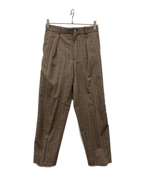 MARKAWARE（マーカウェア）MARKAWARE (マーカウェア) FRONT PLEATS PEGTOP BROWN CHECK フロントプリーツ ペグトップパンツ テーパードパンツ A19D-01PT01C ブラウン サイズ:1の古着・服飾アイテム