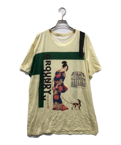 GROUND Y（グラウンドワイ）GROUND Y (グラウンドワイ) 暁翠美人十二ヵ月カレンダー犬T-SHIRT/GN-T34-201 イエロー サイズ:SIZE 3の古着・服飾アイテム