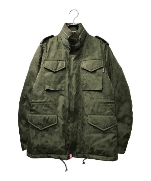 A BATHING APE（アベイシングエイプ）A BATHING APE M-65 カモダウンフィールドジャケット A BATHING APE アベイシングエイプ カモフラージュ ノーウェア 日本製 GORE-TEX GTX ゴアテックス オリーブ サイズ:TALLの古着・服飾アイテム