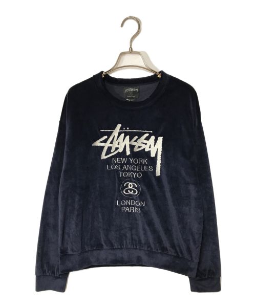 stussy（ステューシー）stussy (ステューシー) ベロアロングスリーブカットソー stussy ステューシー ネイビー サイズ:MEDIUMの古着・服飾アイテム