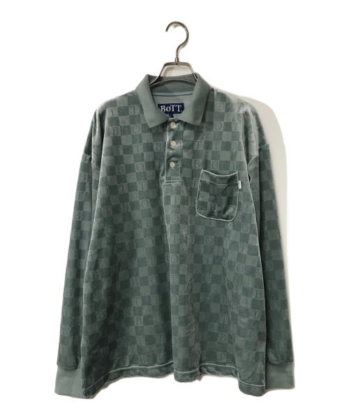 BoTT（ボット）BoTT (ボット) checkerboard velour polo グリーン サイズ:Lの古着・服飾アイテム