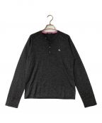 BURBERRY BLACK LABELバーバリーブラックレーベル）の古着「ヘンリーネックニット BURBERRY BLACK LABEL バーバリーブラックレーベル グレー イタリア刺繍 ロゴ BMT73-103-07」｜グレー