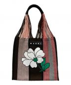 MARNIマルニ）の古着「ハンモックトートバッグ MARNI マルニ 花柄 プリント トートバッグ ニット素材」｜ピンク×ブラウン