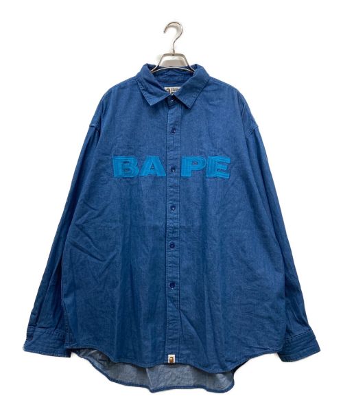 A BATHING APE（アベイシングエイプ）A BATHING APE (アベイシングエイプ) DENIM LOOSE FIT SHIRT A BATHING APE アベイシングエイプ インディゴ 刺繍ｼｬﾂ 001SHJ301009M インディゴ サイズ:Lの古着・服飾アイテム