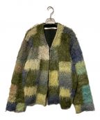 PERVERZEパーバーズ）の古着「Brushed Jacquard Knit Cardigan ブラッシュド ジャカード ニットカーディガン PERVERZE パーバーズ 裏地付き」｜グリーン