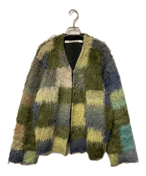 PERVERZE（パーバーズ）PERVERZE (パーバーズ) Brushed Jacquard Knit Cardigan ブラッシュド ジャカード ニットカーディガン PERVERZE パーバーズ 裏地付き  グリーン サイズ:FREEの古着・服飾アイテム