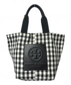 TORY BURCHトリーバーチ）の古着「ギンガムチェック トートバッグ TORY BURCH トリーバーチ チェックトート 10008684」｜ホワイト×ブラック