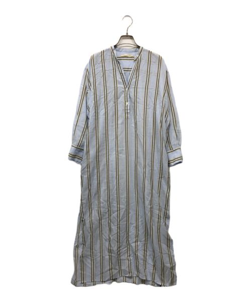 ne quittez pas（ヌキテパ）ne quittez pas (ヌキテパ) C.VOILE STRIPE KURTA DRESS/マドラスストライプドレス/010411GH2 スカイブルー サイズ:下記参照の古着・服飾アイテム