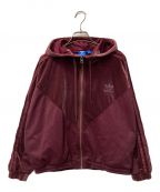 adidasアディダス）の古着「VELVET VIBES HOODIE TRACK JACKET ベルベットバイブスフーディートラックジャケット adidas アディダス ワインレッド ジップアップフーディー CW0270」｜ボルドー