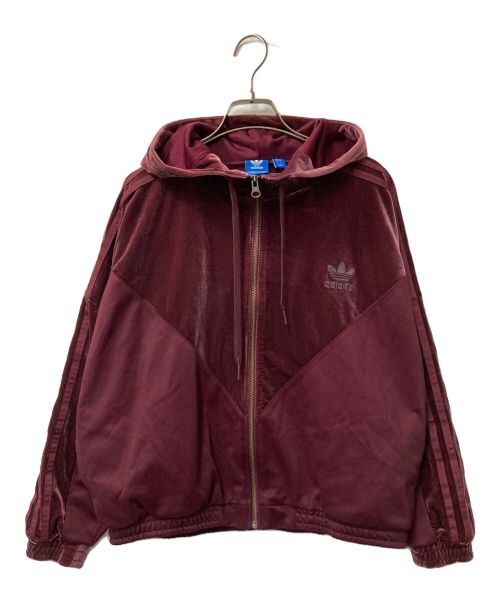 adidas（アディダス）adidas VELVET VIBES HOODIE TRACK JACKET ベルベットバイブスフーディートラックジャケット adidas アディダス ワインレッド ジップアップフーディー CW0270 ボルドー サイズ:Mの古着・服飾アイテム