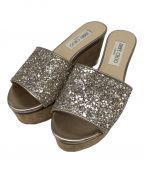 JIMMY CHOOジミーチュウ）の古着「DEEDEE 80 ウェッジソールサンダル JIMMY CHOO ジミーチュウ スペイン製 厚底サンダル レザーサンダル ラメ ラインストーン」｜ベージュ