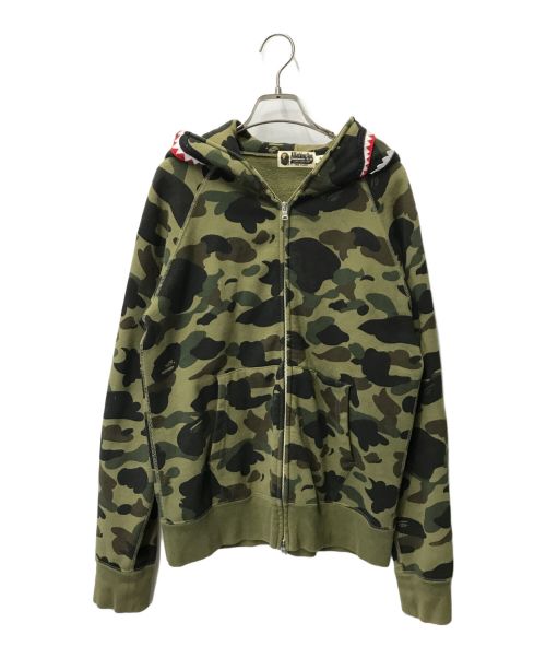 A BATHING APE（アベイシングエイプ）A BATHING APE SHARK FULL ZIP HOODIE A BATHING APE アベイシングエイプ シャークパーカー シャークフーディー 日本製 ノーウェア 001ZPF301007X オリーブ サイズ:Mの古着・服飾アイテム