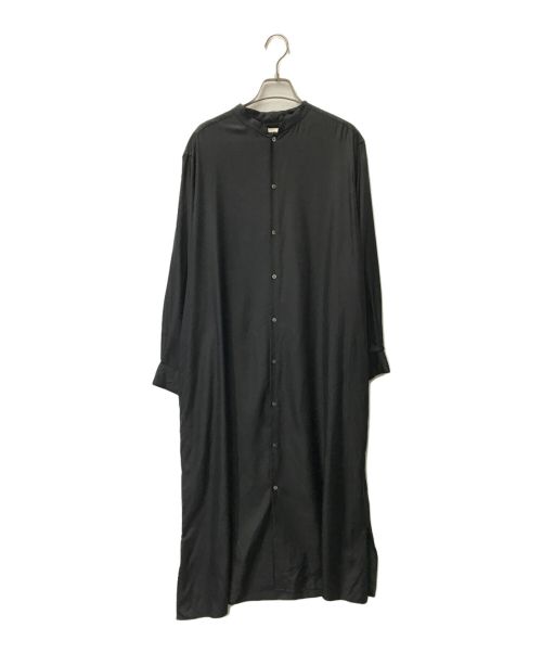 BLURHMS（ブラームス）BLURHMS (ブラームス) WASHED SILK SHIRT DRESS blurhms ブラームス ロングシャツ シャツワンピース バンドカラー BHS22FTL01 ブラックの古着・服飾アイテム