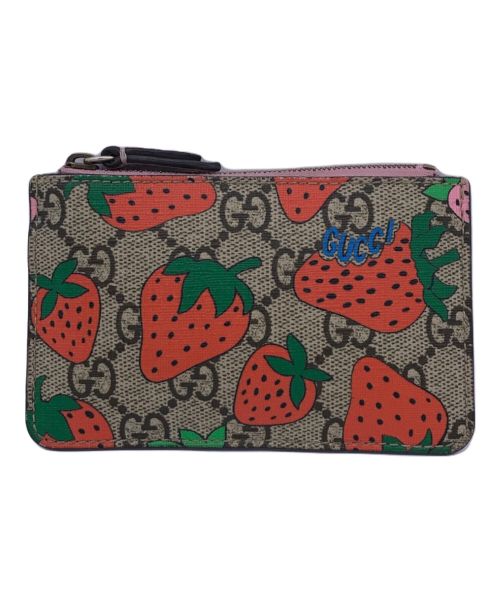 GUCCI（グッチ）GUCCI (グッチ) ストロベリーGGコインケース/573841/グッチ/ＧＵＣＣＩ/gucci/キーリング付/Keyling/Coincase/GGスプリーム PVC ストロベリープリント ベージュ×レッドの古着・服飾アイテム