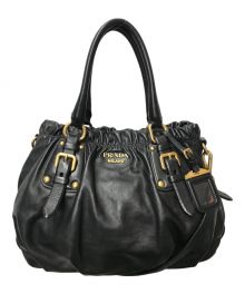 PRADA（プラダ）の古着「2WAY レザーハンドバッグ/ギャザー/ハンドバッグ/ショルダーバッグ/スナップボタン/BR4259」｜ブラック