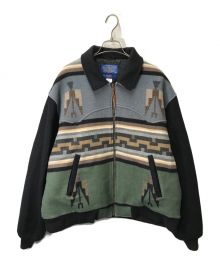 PENDLETON（ペンドルトン）の古着「ネイティブ柄ウールジャケット/ジップジャケット/HIGH GRADE WESTERN WEAR/ウールブルゾン」｜ブラック×ブルー×グリーン