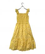 Kate Spadeケイトスペード）の古着「Fleurette Toss Voile Smocked Dress フルーレットトスボイルスモックドレス Kate Spade ケイトスペード 花柄ワンピース フラワープリント フリル ティアード OUM00102」｜イエロー