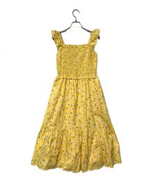 Kate Spade（ケイトスペード）の古着「Fleurette Toss Voile Smocked Dress フルーレットトスボイルスモックドレス Kate Spade ケイトスペード 花柄ワンピース フラワープリント フリル ティアード OUM00102」｜イエロー