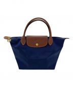 LONGCHAMPロンシャン）の古着「ル プリアージュ トップハンドルバッグ S/L1621089556/LONGCHAMP/ロンシャン/ネイビー×ブラウン」｜ネイビー