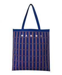 MARNI（マルニ）の古着「ロゴ チェックジャカードトートバッグ/SHMP0072A2 P4557 ZO105/MARNI/ブルー/イタリア製」｜ブルー×オレンジ