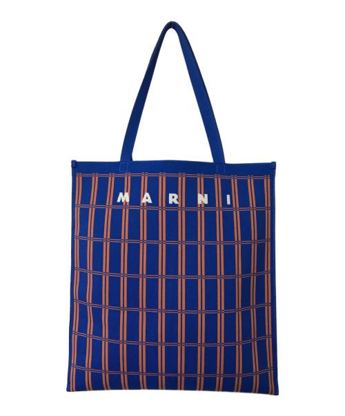 MARNI（マルニ）MARNI (マルニ) ロゴ チェックジャカードトートバッグ/SHMP0072A2 P4557 ZO105/MARNI/ブルー/イタリア製 ブルー×オレンジの古着・服飾アイテム