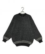 People knitwearピープルニットウェア）の古着「ハーフジップ モックネック バーズアイ プルオーバーニット People knitqwear ピープルニットウェア デンマーク製」｜グレー