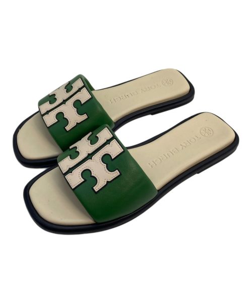 TORY BURCH（トリーバーチ）TORY BURCH (トリーバーチ) ダブルTスポーツサンダル/Double T Sport Slide Sandal/83404/TORY BURCH/トリーバーチ グリーン×ベージュ サイズ:7 1/2 Mの古着・服飾アイテム