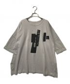 Y'sワイズ）の古着「BLOCK PRINTED ROUND NECK T-SHIRT Y's ワイズ グレー ビッグシルエット ユニセックス YU-T02-670」｜グレー