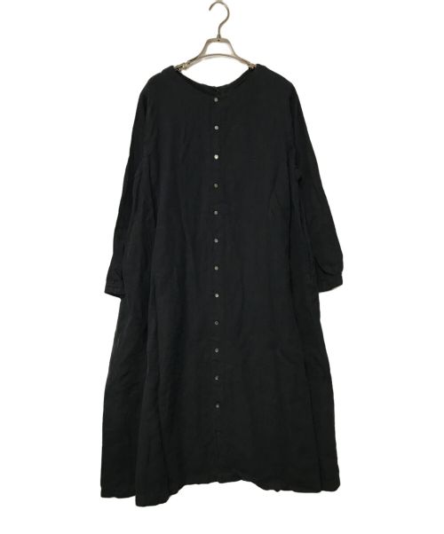 nest Robe（ネストローブ）nest Robe (ネストローブ) 起毛リネンボタンドワンピース/01204-1594/nest Robe/ネストローブ/Made in JAPAN ブラック サイズ:Fの古着・服飾アイテム