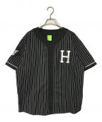 HUFハフ）の古着「ベースボールシャツ HUF ハフ フォーエバー ベースボール ジャージ ピンストライプ KN00340」｜ブラック