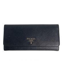 PRADA（プラダ）の古着「サフィアーノ レザー 2つ折り財布/1MH132/長財布/ブラック×ピンク」｜ブラック×ピンク